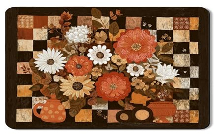 Floral Dish Drying Mats For Kitchen Counter, Autumn Floral Absorbent Rubber Dish Drainer Mat, Vintage PU Leather Drying Pad For Coffee Bar Protector 12x20 Inch