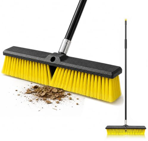 EDS 18'' Commercial Garden Broom Heavy Duty Outdoor Yard Brush with Stiff Bristles & Long Stainless Steel Handle Hard Broom for Patio Driveway Deck Lawn Garage & Warehouse Cleaning