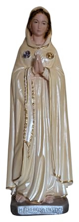 OVUNQUE PROTEGGIMI Statua Madonna Rosa Mistica in Gesso Madreperlato, 30 cm, Statuetta Maria Rosa Mistica di Montichiari, dipinta a mano, per interni.