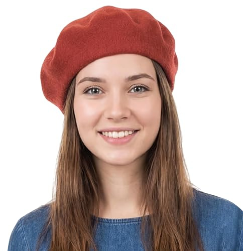 HIQIU Fransk basker dam fashionabel klassisk ull basker keps dam konstnärsmössa, Tegelröd, one size