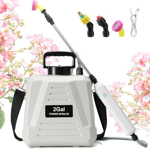 Ykall Pulverizador Eléctrico 8L, Portátil con Lanza Telescópica y Correa | Batería 2000mAh, tanque 8L para riego continuo, 3 boquillas ajustables, lanza de acero inoxidable y correa de hombro.