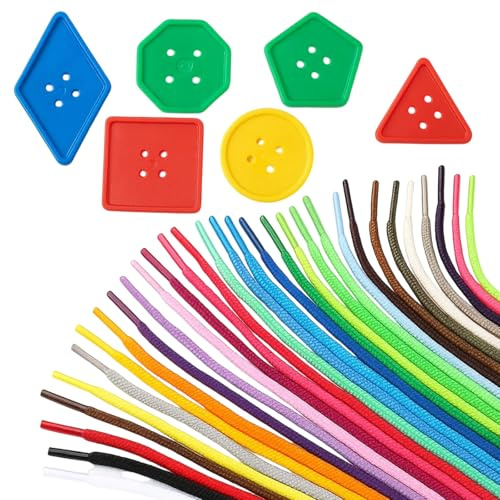 ROBGZMQW Threading Laces for Toddlers, 85 Pcs Coloured Shoe Laces for Fine Motor Skills, coloured shoe laces, Chunky Laces for Kids, Educational Learning Tools