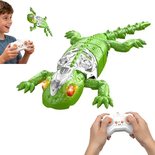 EagerMinds Roboter Eidechse Fernsteuerung Elektrische Kriechend & Kletternd Reptil Spielzeug - 360° Drehung mit LED Licht - Wiederaufladbar per USB - Lernspielzeug für Kinder ab 6 Jahre (grün)