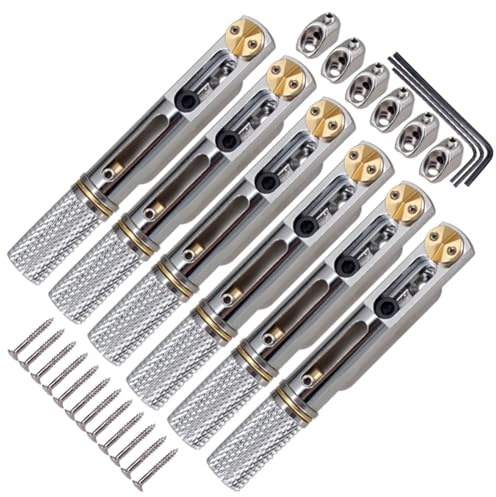 FUANA Headless Guitar Bridge Ersatz für 6-Saiten E-Gitarre, Metall Tuner Kompatibel mit Headless Bass Saiten, Inklusive Schrauben & Schraubenschlüssel, Schwarz/Silber