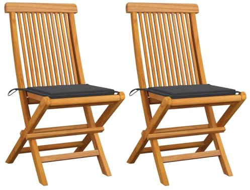 Frdhee Gartenstuhl, Außen Essstühle, Bistrostuhl, Esszimmerstühle, Gartenstühle mit Anthrazit Kissen 2 STK. Massivholz Teak Für Schwimmbad Pensionen Ferienhäuser