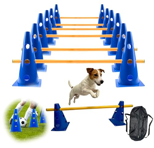 KZARYVEXIS Agility Set für Kinder und Hunde, 12 Kegel + 12 Stangen | Mit Tragetasche, Koordinations- und Sinneswahrnehmungstraining, Höhe 24cm (3-fach verstellbar), Länge 80cm, Vielseitig