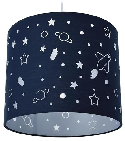 Relaxdays Hängelampe Kinderzimmer, Weltraum-Motiv, HxD: 131 x 30 cm, Pendellampe für Mädchen & Junge, Kinderlampe, blau