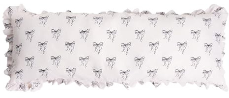 OHS Bow Print Bolster Pillow, Double 4Ft 6 Inch Fully Body Pillow with Frill Edges Cover Soft Hollowfibre Filling Long Pregnancy Pillows for Maternity Support & Side Sleeper Cuddle Cushion, Mono