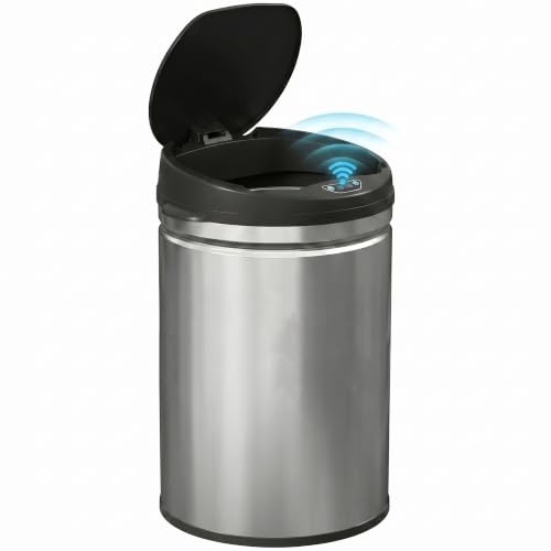 HOMCOM Poubelle de Cuisine Automatique 30L en Acier Inoxydable Argent | Couvercle à Fermeture en Douceur, Poubelle à Capteur de Mouvement Sans Contact, Résistant aux Empreintes Digitales