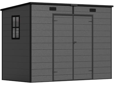 Devoko Gartenhaus Kunststoff 8x4, Wetterfestes Gerätehaus mit Bodenplatte, Fahrradschuppen, 226 x 112 x 183 cm Geräteschuppen mit Pultdach und Abschließbarer Tür, Schwarz