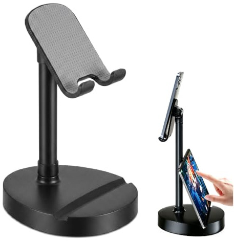 Futuhada Soporte Móvil Mesa Ajustable, Soporte Teléfono Escritorio Plegable de ABS y Acero al Carbono, Base Móvil Multiángulo para Smartphone y Tablet, Soporte Universal Estable (Negro)