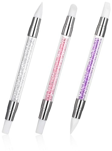 3 stycken nagelborstar silikon gel snideri borste nagelkonst skulptur penna nageldesign pennor 3D gel nagelkonst pensel strass picker dubbla huvuden manikyr verktyg för gelnaglar nagelfolie teckning