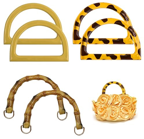 YiiHHooN Manici per Borse Uncinetto, 6 Pezzi Manici per Borsa in Imitazione bambù, 3 Stili Manici a Forma di D e U in Plastica per Borse Fai da Te e Accessori per Borse