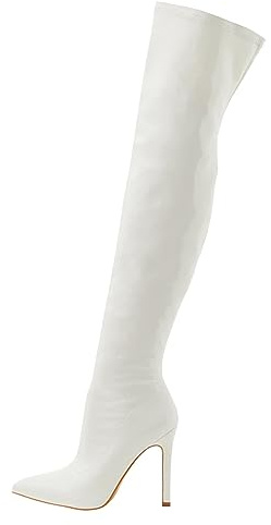 Talon Haut en Cuir laqué Doux Fermeture à glissière intérieure Élastique extérieur à la Mode sur Les Bottes Pointues Genou