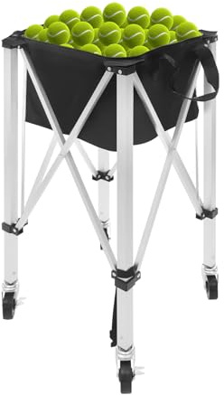 Tennisballkorb Tennisballträger 150-170 Bälle 4 Rollen 90cm hoch Faltbarer | Netzabdeckung mit Reißverschluss Tragetasche abnehmbare Balltasche 20kg faltbar Badminton Baseball Tischtennis Tennisclubs
