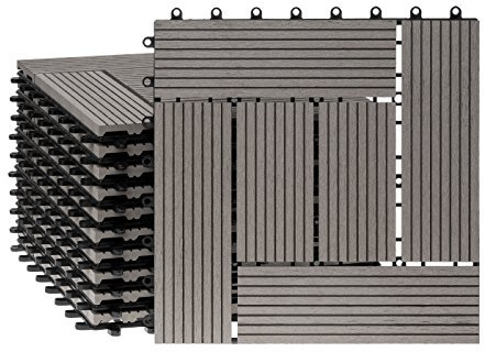 Ventanara® WPC Holz Kunststoff Fliesen Terrassenfliesen Klickfliesen Balkonfliesen 11 Stück = 1m² (30 x 30 cm, Grau Mosaik)