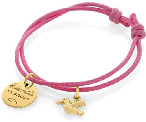 Taufarmband Mädchen Gold 925 Silber mit Gravur Kinderarmband zur Taufe Geburt Silberschmuck Baby Kinder Name Taufgeschenk Taube | HANDMADE IN GERMANY