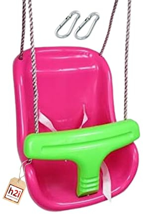h2i 2-in-1 Schaukelsitz mit Haltegurt & Sicherheitsbügel | wetterfeste Indoor- & Outdoor-Schaukel | pink-grün