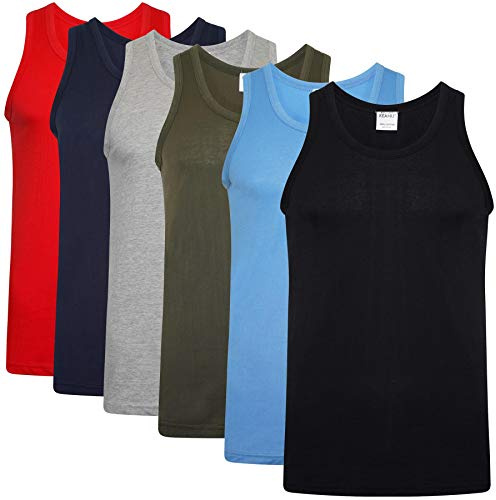 Mens Fitted 100% Cotton Vests Pack of 6 (Medium, Assorted Colours)
