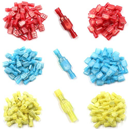 25 Stück, Flachstecker männlich gelb 4-6 mm² Verbinder aus Messing verzinnt Steckbreite 6,3mm Steckverbinder Vollisolierte Kabelsteckschuhe Kabelschuhe Verbinder Flachsteckhülsen aus Nylon