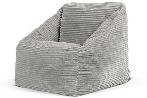 Icon Natalia Sitzsack Kinder, Grau, Flauschiger Cord Stoff, Sitzsack Cord mit Füllung, Bequemer Kinder Sessel, Kuschelsessel, Lese Sessel, Schlafzimmer, Kinderzimmer, Spielzimmer