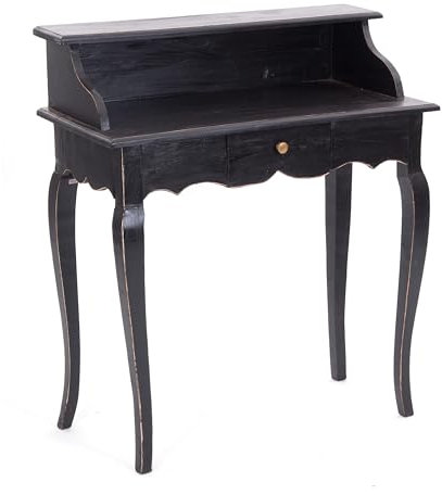 DESIGN DELIGHTS Vintage MASSIVHOLZ SEKRETÄR Napoleon | 80x92x40cm (BxHxT), Mahagoni, Shabby Style Konsolentisch | Schreibtisch im Vintage Stil | Farbe: 09 Voodoo - schwarz