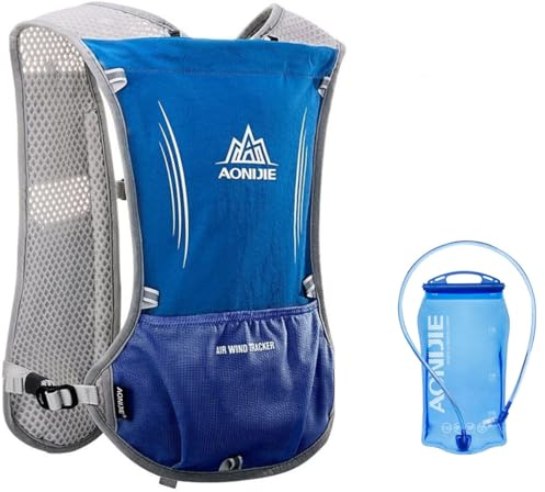 Zaino Idratazione 5L Zaino da Ciclismo con Vescica Zainetto Running Leggero Donna Uomo Zaino con Sacca Idrica per Corsa Ciclismo Maratona Trekking Trail, Zaino (Blu con sacca d'acqua da 1,5 L)
