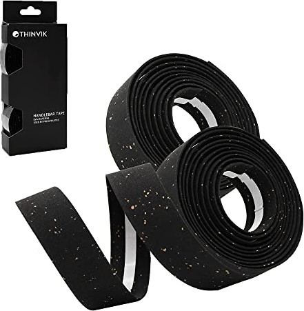 Thinvik EVA Cork Bike Handlebar Tape–Environmental Bicycle Bar Tape, Anti-Slip Cycling Handle Wraps,Sweat-Absorbent Bicycle Handle Bar Tape Comfortable Grip for Road Bike Cycling-2 Rolls (Black)