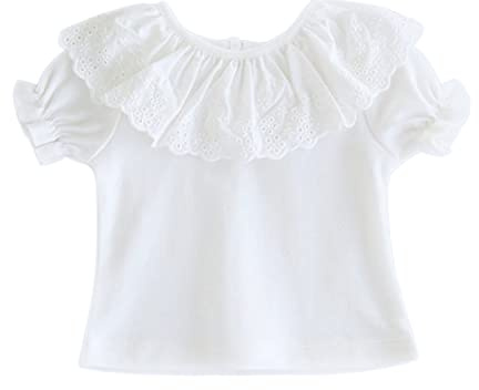 Bebé Niña 100% Algodón Blanco Camisetas de Manga Corta con Cuello con Volantes Cuello de Muñeca Bebé de Moda para el Verano Suaves Lindo - Liso Blanco Talla 18M