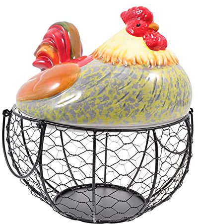 HEMOTON 1stk Eierkorb Eier Ablagekorb Korb Für Hühnereihalter Metallkorb Metalldraht Korb Aufbewahrungskorb Aus Metall Eierhalter Hühnerform Hühnerei-sammler Eierablage Eisen Lebensmittel