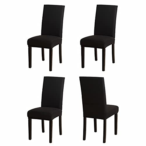 Sufdari Stuhlhussen 4er Set Schwarz, Stretch Esszimmer Stuhlbezug für Esszimmerstühle, Abnehmbarer Waschbarer Spandex Stuhlüberzug für Küchenstühle,Hotel, Bankett(Schwarz, 4 Stück)