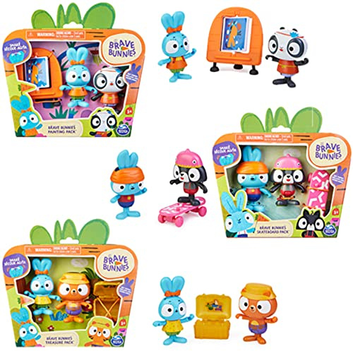 Brave Bunnies Basic Figuren Sets, 3er Packs, jeweils mit 1 Hasenfigur, 1 Tierfigur, 1 Zubehörteil, Malen, Skateboard oder Schatzsuche - online keine Vorauswahl der Variante möglich