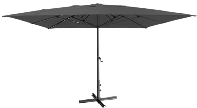 METRO Professional Sombrilla/Parasol de jardín/terraza, aluminio/poliester, con manivela, 4 x 4 m, cuadrado, hidrófuga, base incluida, negro