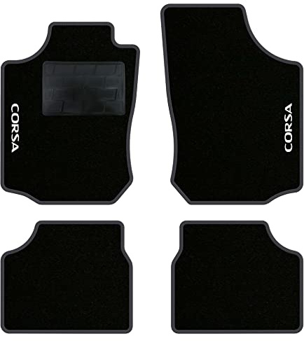 QUEMAR Auto-Fußmatten-Set kompatibel mit Opel Corsa C 2000-2006 / Fußmatten-Set aus Teppich und Gummi passgenau (2 vorne + 2 hinten) / Stickerei und Farben (2 Stickereien, Anthrazit)