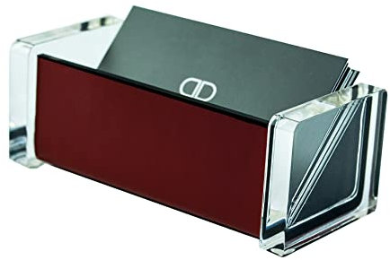 DELMON VARONE - Premium Visitenkartenhalter aus Acryl und Leder rot - Stilvoller Business Visitenkartenständer für Büro, Empfangsbereich oder Theke - Visitenkartenbox für Schreibtisch