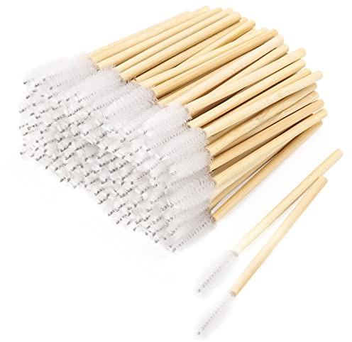 Tbestmax 150 Disposable Mascara Wands Eyelash Brush Spoolies for Eye Lash Extension Eyebrow Bamboo Stick White