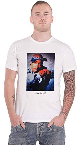 2Pac Tupac T Shirt Blau Bandana Logo Nue offiziell Herren Weiß XL