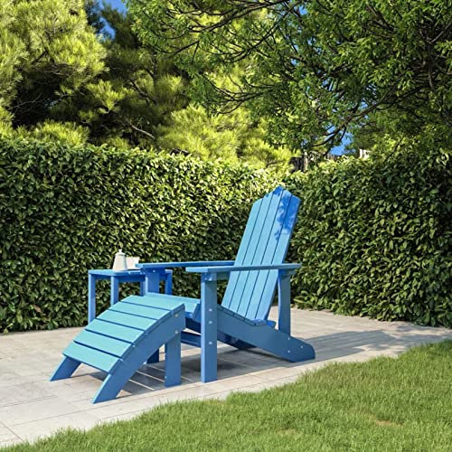 Gecheer Adirondack Gartenstuhl mit Fußstütze Gartensessel Deckchair Holzstuhl Stuhl Sessel Terrassenstuhl Balkonstuhl Gartenmöbel HDPE Aquablau