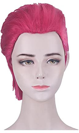 Vi The Piltover Enforcer Arcane Cosplay Wig Pink Short Heat Resistant Synthetic Hair Halloween Carnival Role Play + Wig Cap