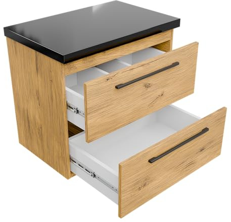 paplinskimoebel - Mobile sottolavabo con ripiano da 60 cm di larghezza Girona, mobile da bagno con piano di lavoro, mobiletto da appoggio per lavabo, mobiletto lavabo in legno – rovere e nero