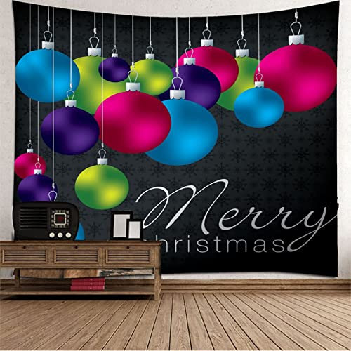 BYCILA Weihnachten Wandteppich Zum Bemalen Strandtuch XXL Frohe Weihnachten Und Weihnachtskugeln Wandbehang Quer Wanddekoration Party Bunt Weihnachtsdekoration 260X240Cm