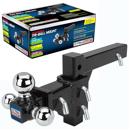 TowSmart Adjustable Tri-Ball Mount Hitch, 6,000-10,000 lbs Capacity, 2'' Receiver, 11.5'' Height Adjustment, Corrosion-Resistant, Fits Class III & IV