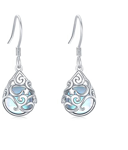ECHOOY Moonstone Dangle Earrings Sterling Silver for Women | Daisy, Heart, Star, Crescent Moon and Celtic Knot Styles, Irish Jewellery Gifts for Mother's Day and Christmas.