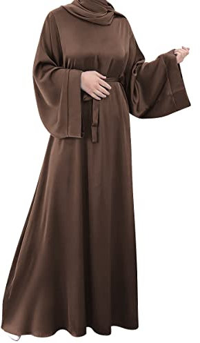 OBEEII Muslimisches Einfarbig Einteiliges Gebetskleid Full Cover Islamic Abaya Kaftan Konservative Kleidung Gebetskleid den Ramadan für Ethnische, Abend, Party Robe Kleid Kaffee02 XXL