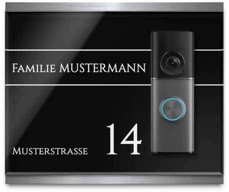 Luxuriöses Klingelschild für alle Video Doorbells - Hochwertiger Edelstahl & Acrylglas - kompatibel mit versch. Funkklingeln - witterungsbeständiges Namensschild - einfache Montage