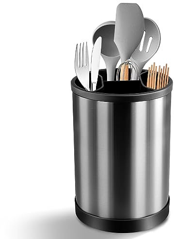 Vusddy Küchenutensilienhalter, Utensilienhalter Küche Aus Edelstahl, 360° Drehbarer Utensilien Organizer, mit Ablaufboden,Küchen Utensil Behälter Für Arbeitsplatte