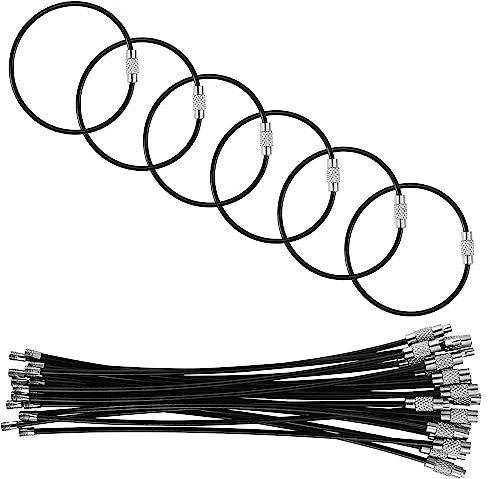 Cavo portachiavi in acciaio inox da 15 cm, diametro del filo 2 mm, anello portachiavi in metallo, adatto per sport, viaggi, bagagli, targhette identificative, accessori fai da te, 20 pezzi, Nero