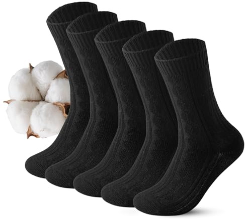 Vihir 5 Paires De Chaussettes Épaisses Et Chaudes Pour Femmes 36-40, Longues En Coton Chaussettes d'Hiver En Tricot Thermique, noir