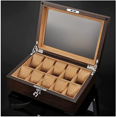 Uhrenkoffer Uhrenrolle Uhrenbox Uhrenschatulle Uhrenbox Aus Massivem Holz, 10 Fächer, Holz-Schmuckschatulle Mit Schlüssel Und Glasplatte, Schmuckaufbewahrung, Organizer, Display-Box Uhrenetui Uhren Au