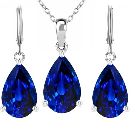 Crystalline Azuria Damen Kostüm Schmuck-Set Hochzeit Schmuck-Set mit Tropfenfürm Halskette und Ohrringe Zirkonia Kristalle Brautjungfer Schmuck